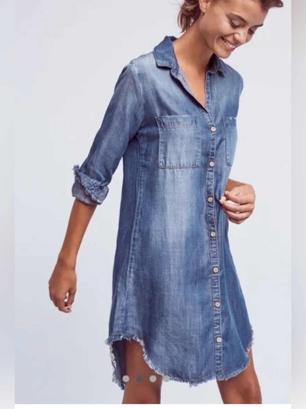 Cloth & Stone chambray denim frayed hem distressed shirt dress